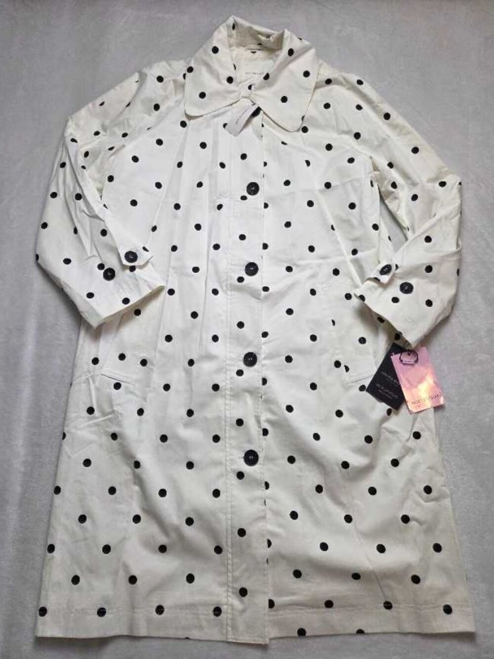 New L Avec Les Filles x Anthropologie polka dot car coat in Ivory black